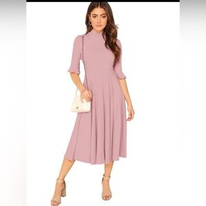 SHEIN Clasi Bell Sleeve Ribbed Knit Midi
Dress